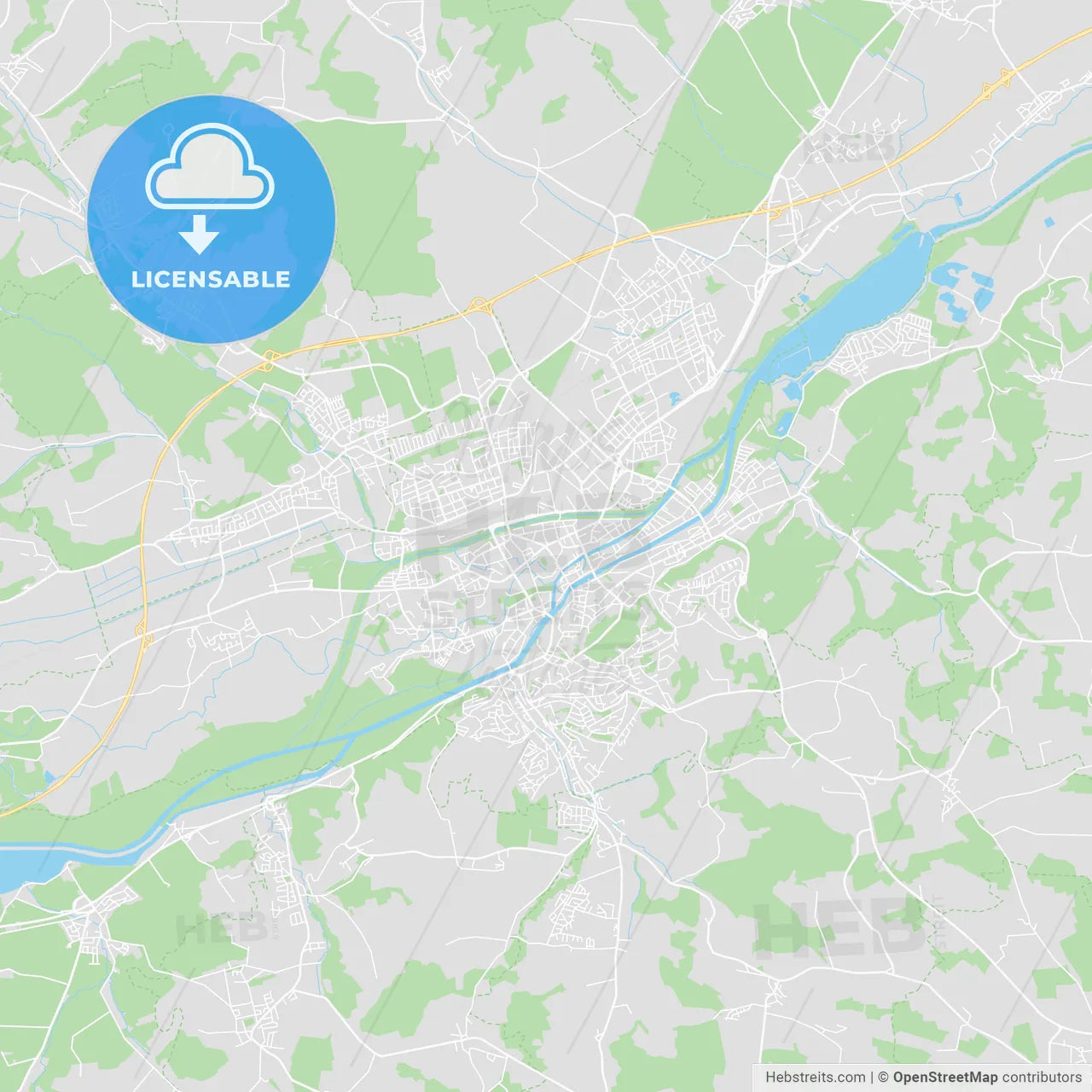 Landshut, Germany printable street map