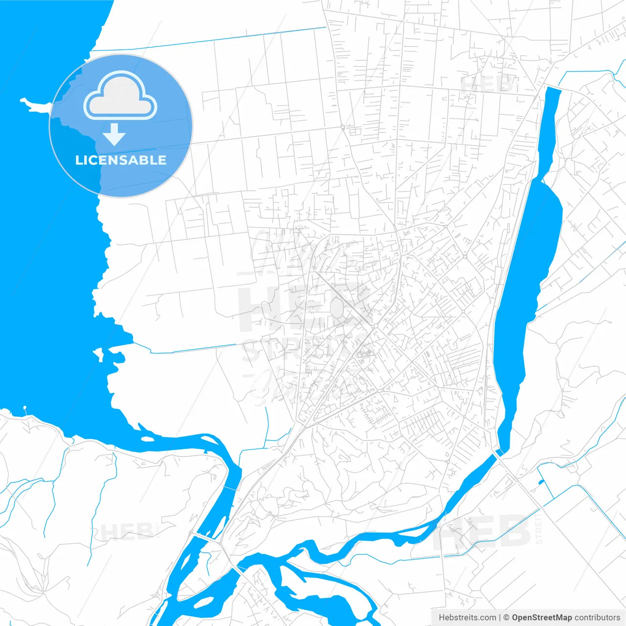 Shkodër, Albania bright two-toned vector map