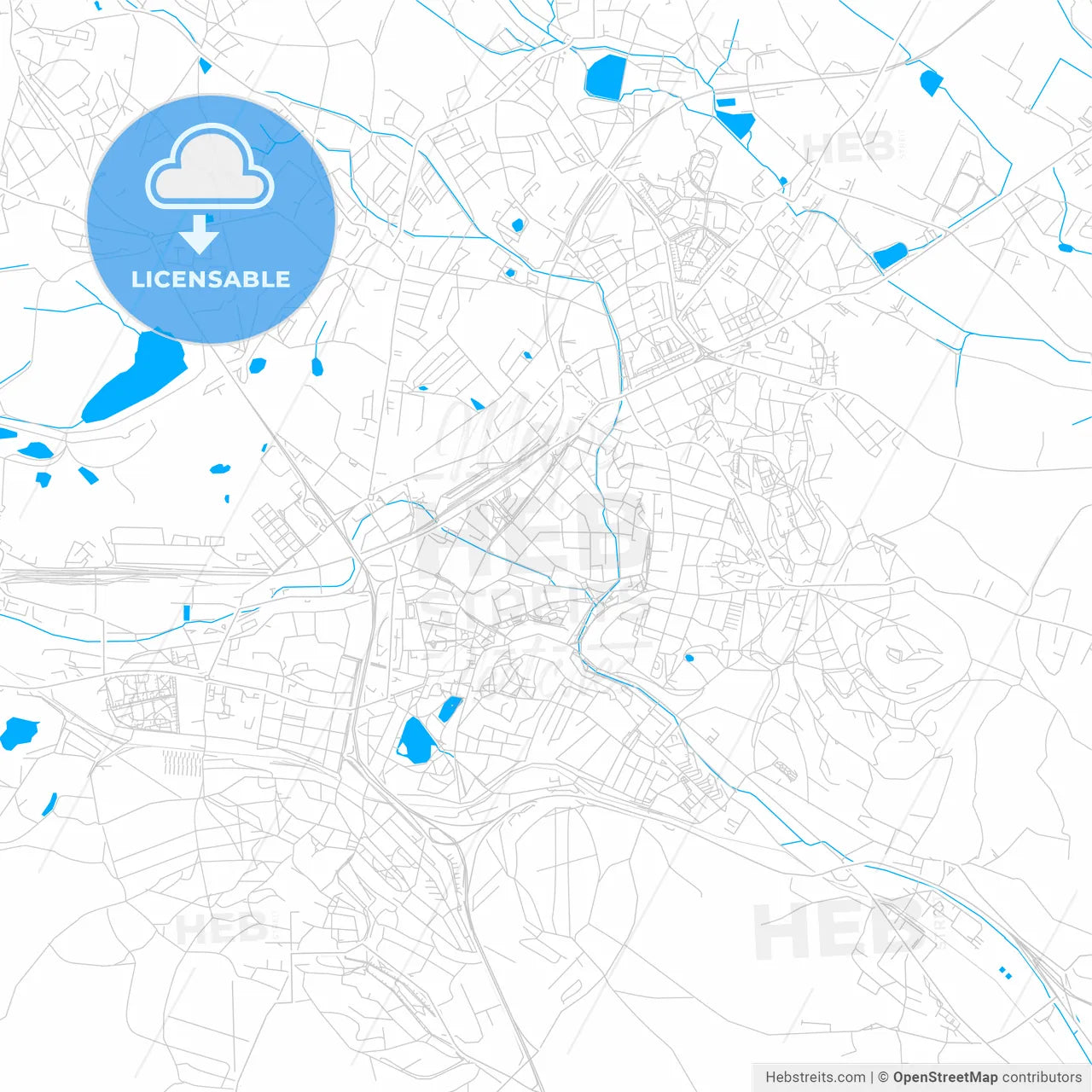 Teplice, Czechia bright two-toned vector map