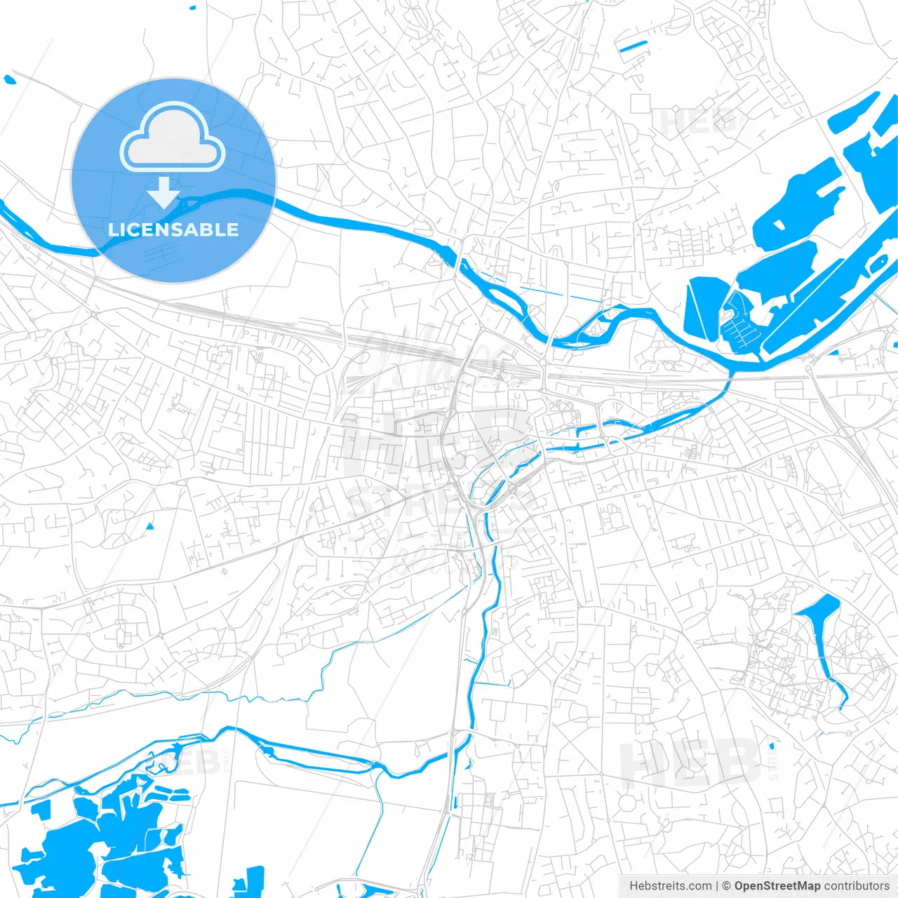 Reading, England bright two-toned vector map