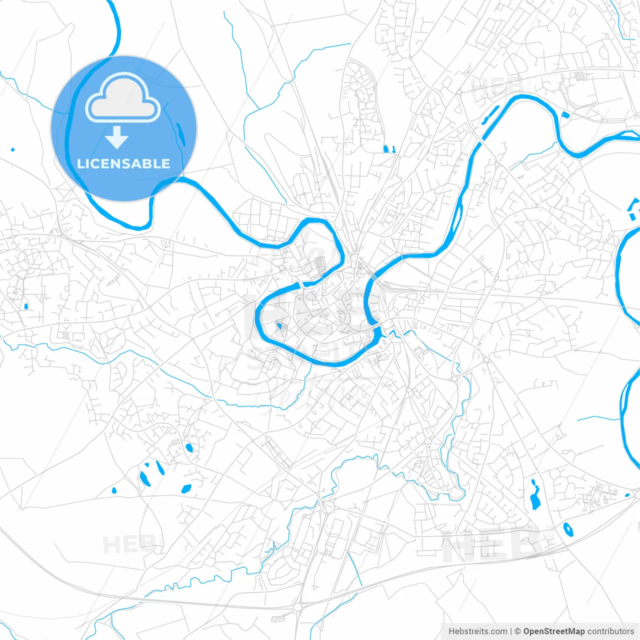 Shrewsbury, England bright two-toned vector map