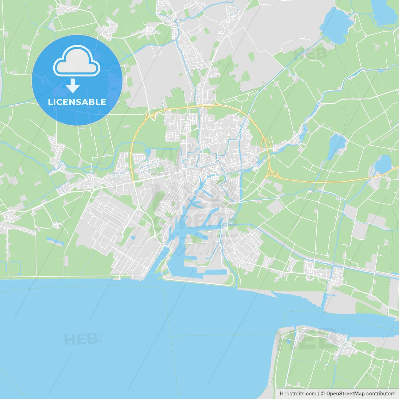 Emden, Germany printable street map