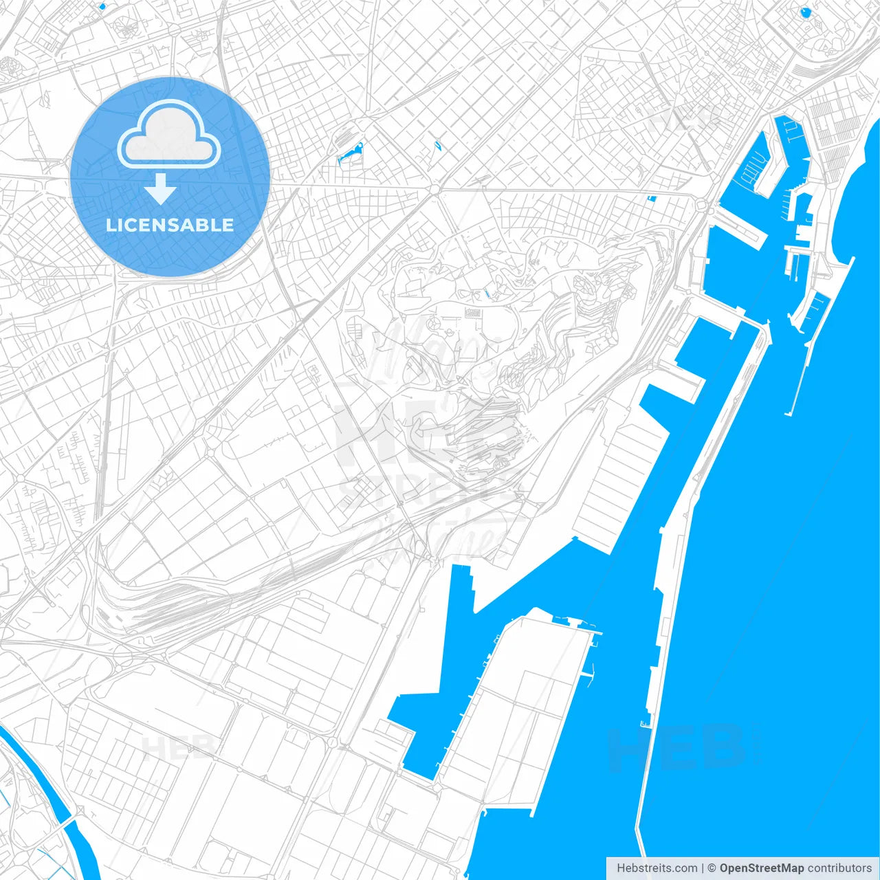 Sants-Montjuïc, Spain bright two-toned vector map
