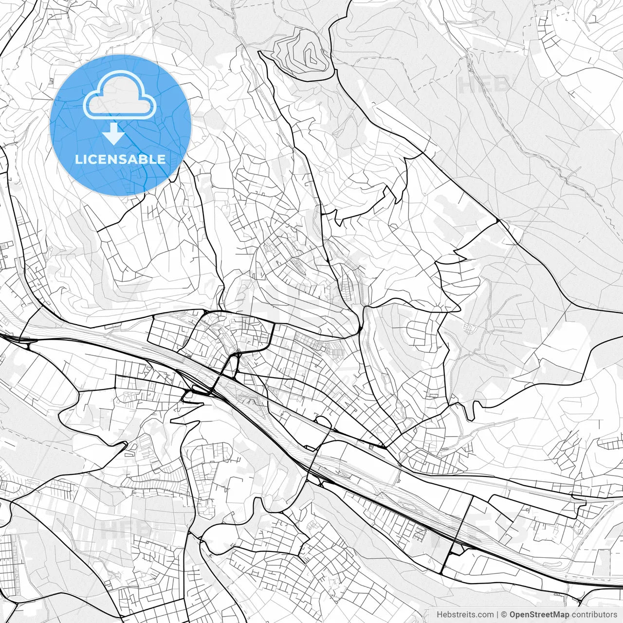 Vector PDF map of Esslingen am Neckar, Germany