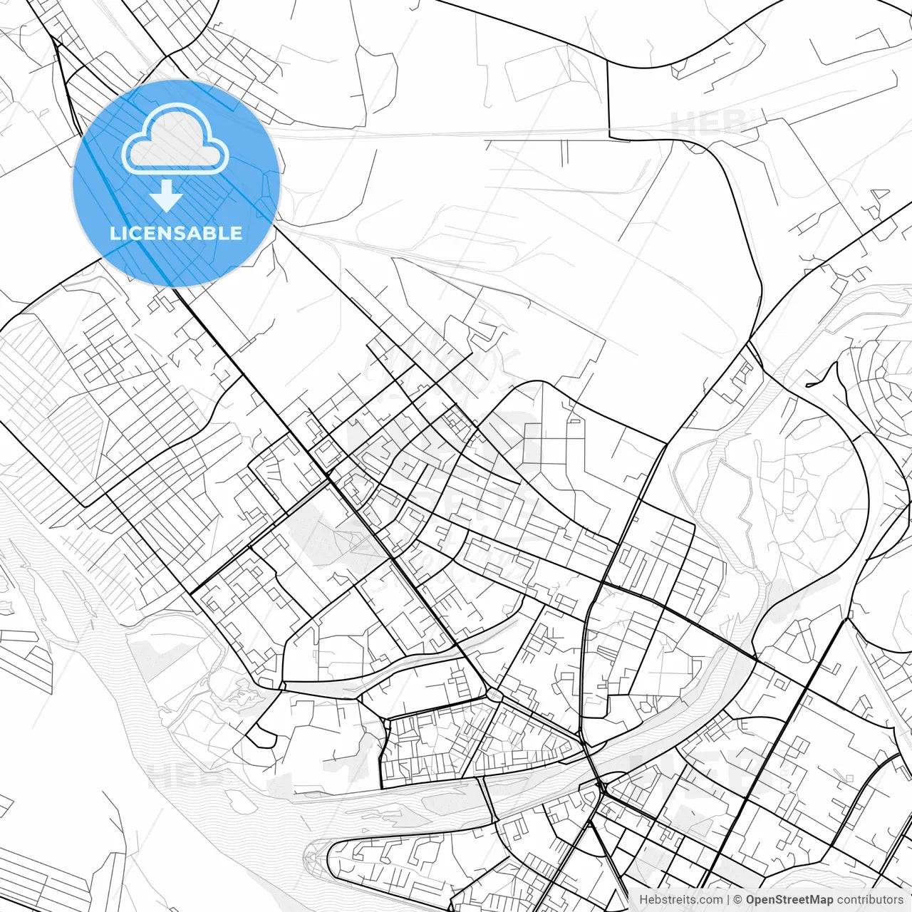 Vector PDF map of Oskemen, Kazakhstan