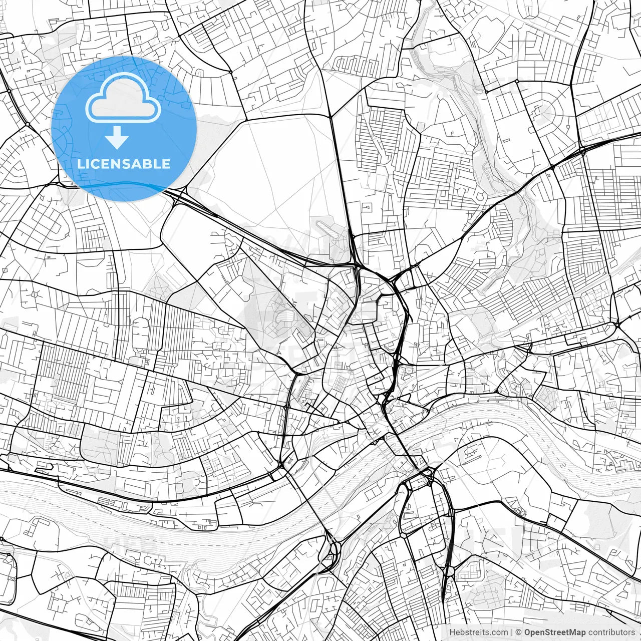 Vector PDF map of Newcastle upon Tyne, England