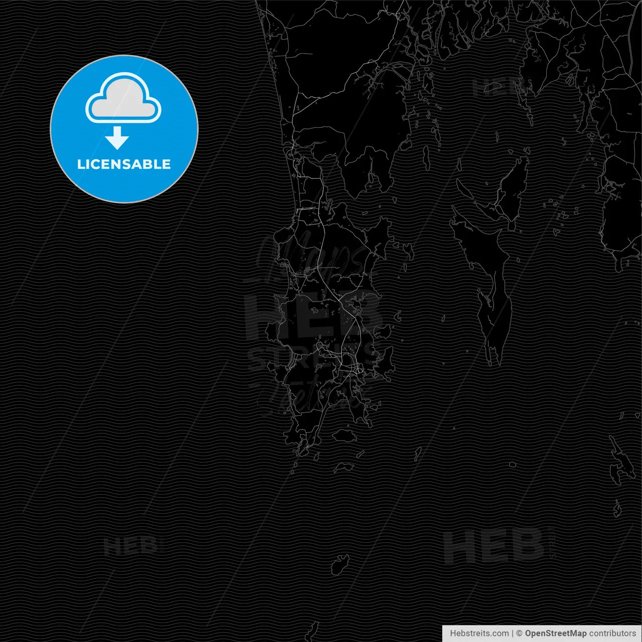 Dark area map of Phuket, Thailand