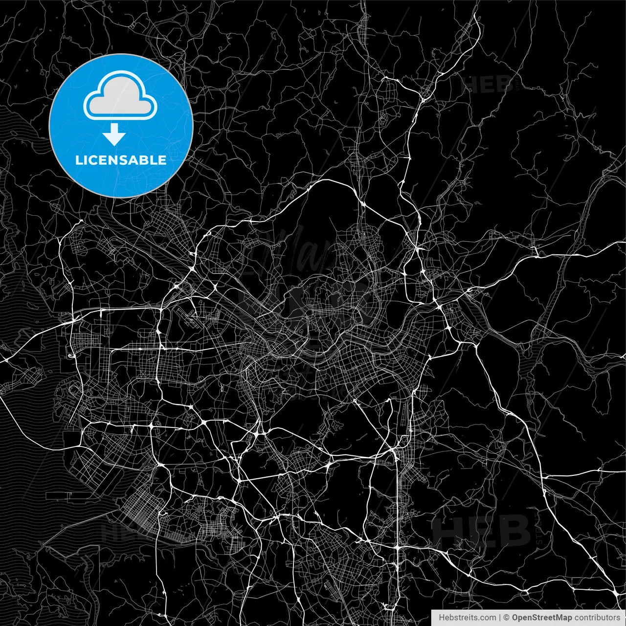 Dark area map of Seoul, South Korea