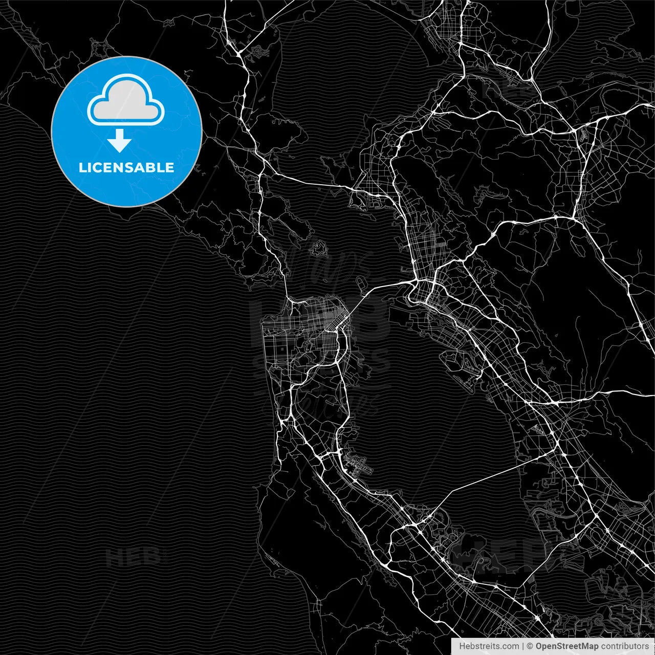 Dark area map of San Francisco, United States