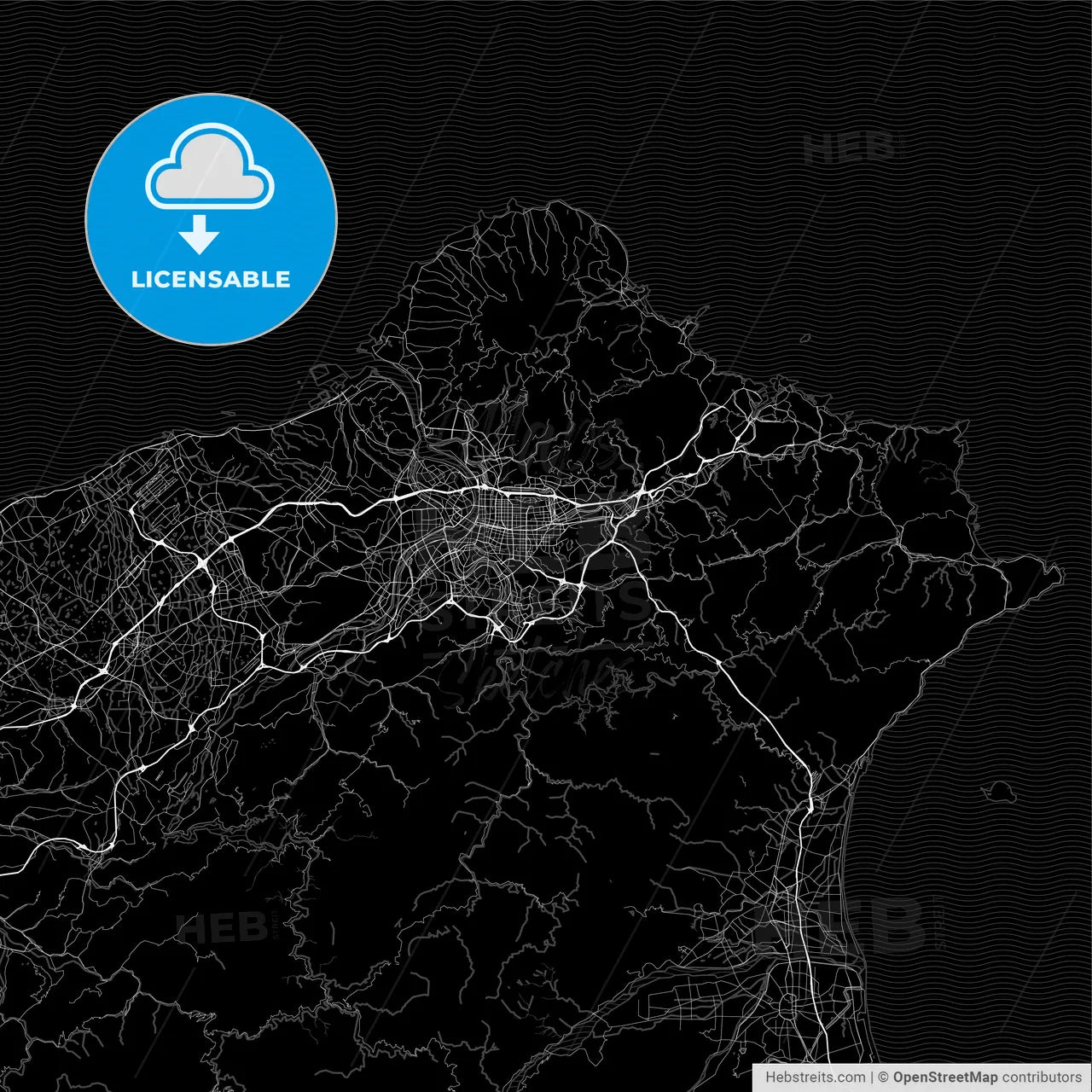 Dark area map of Taipei, Taiwan