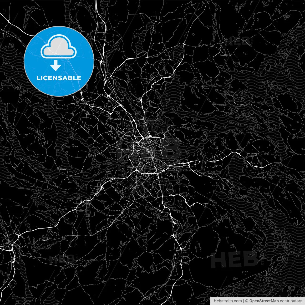 Dark area map of Stockholm, Sweden