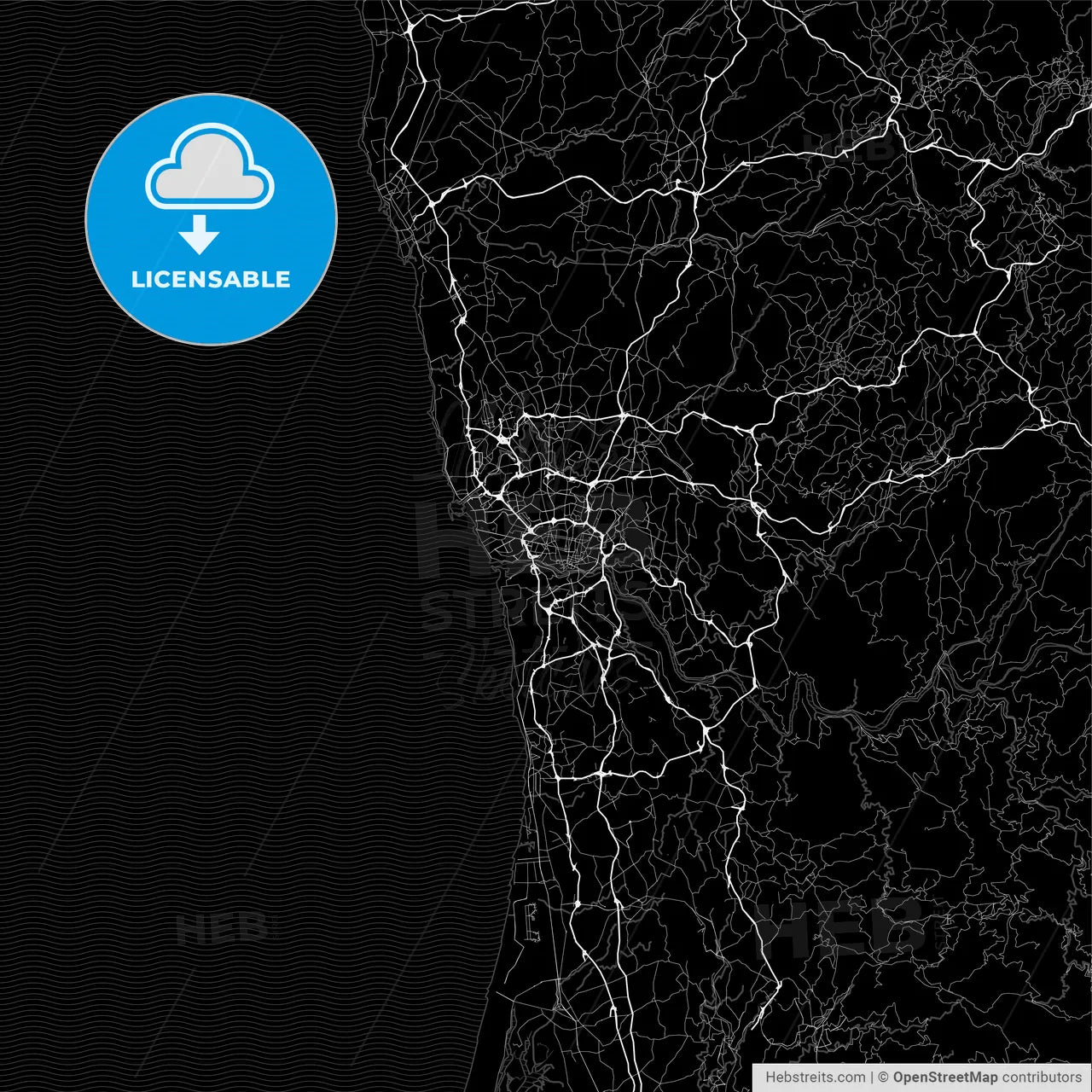 Dark area map of Porto, Portugal