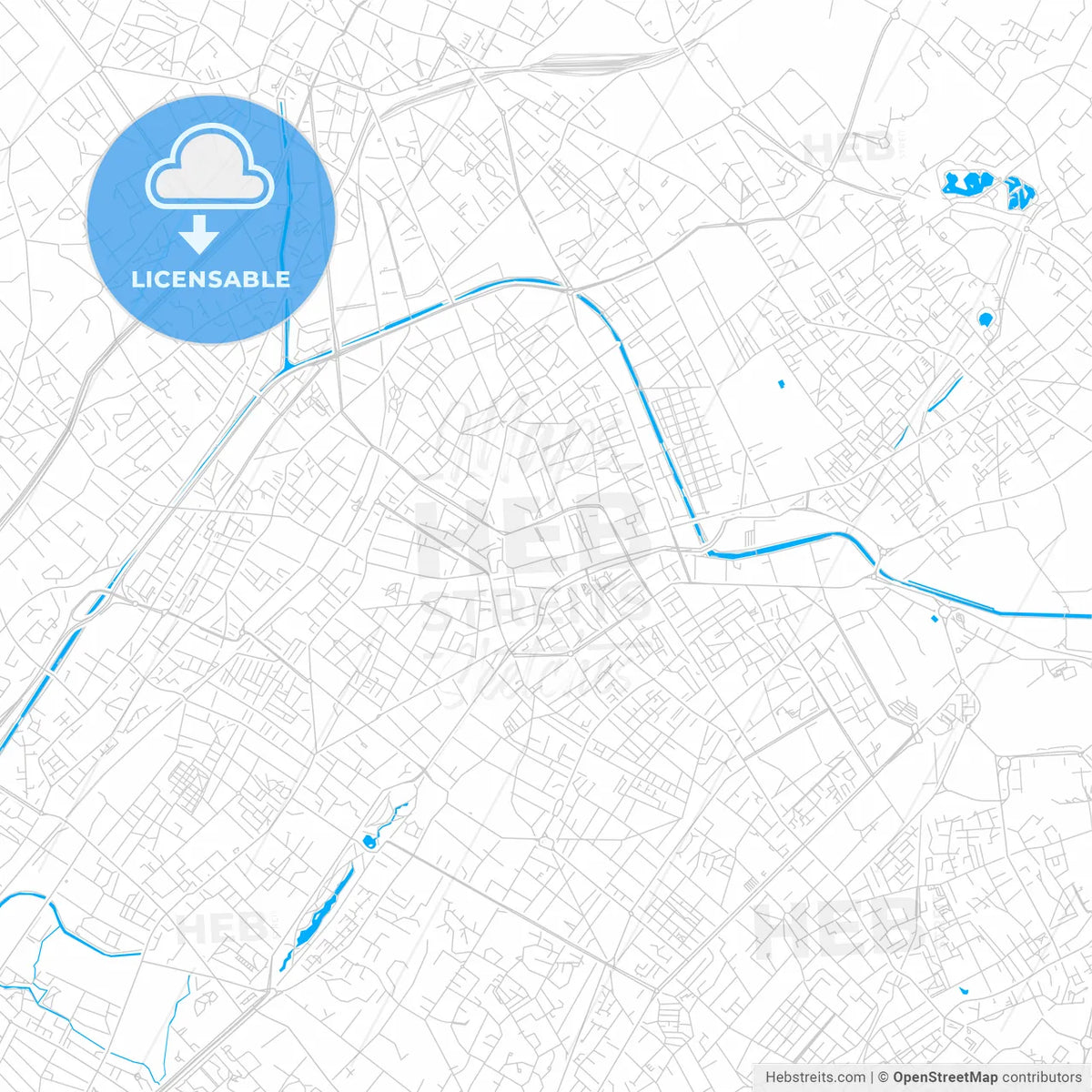 Roubaix, France bright two-toned vector map