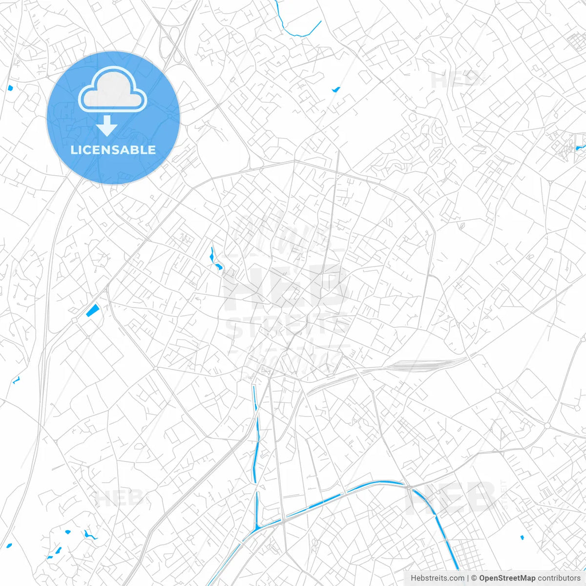Tourcoing, France bright two-toned vector map