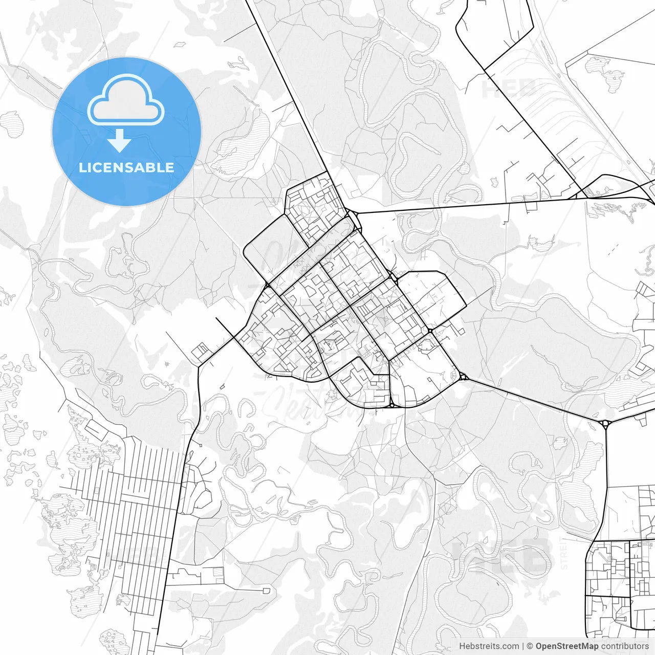 Vector PDF map of Kogalym, Russia