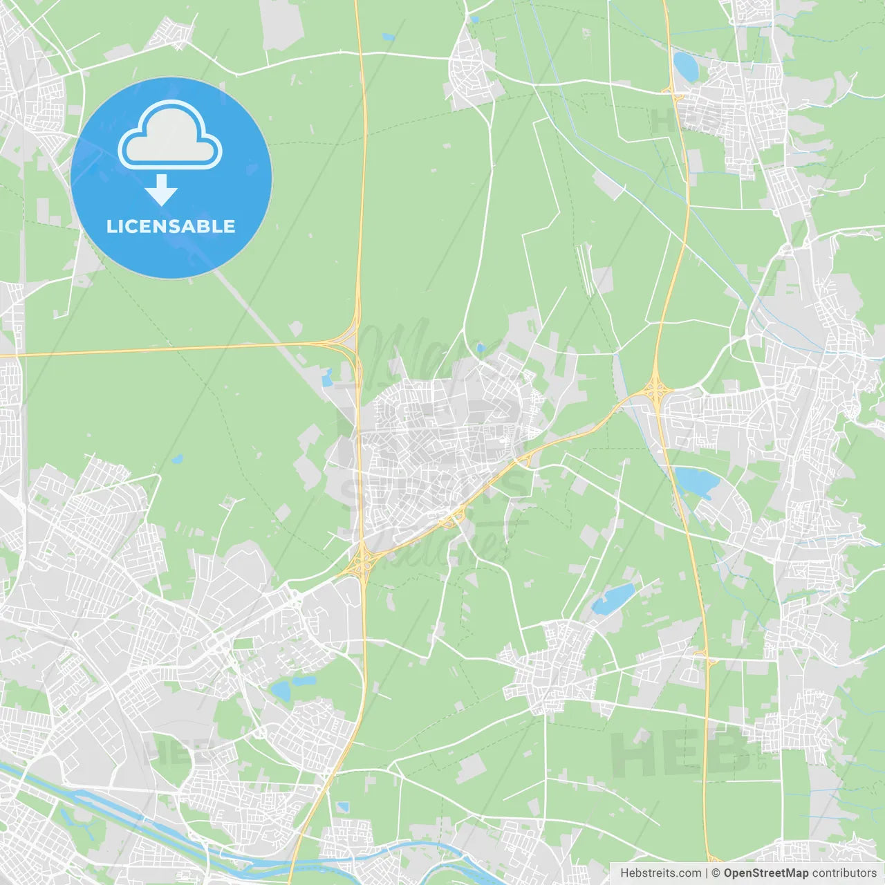 Viernheim, Germany printable street map