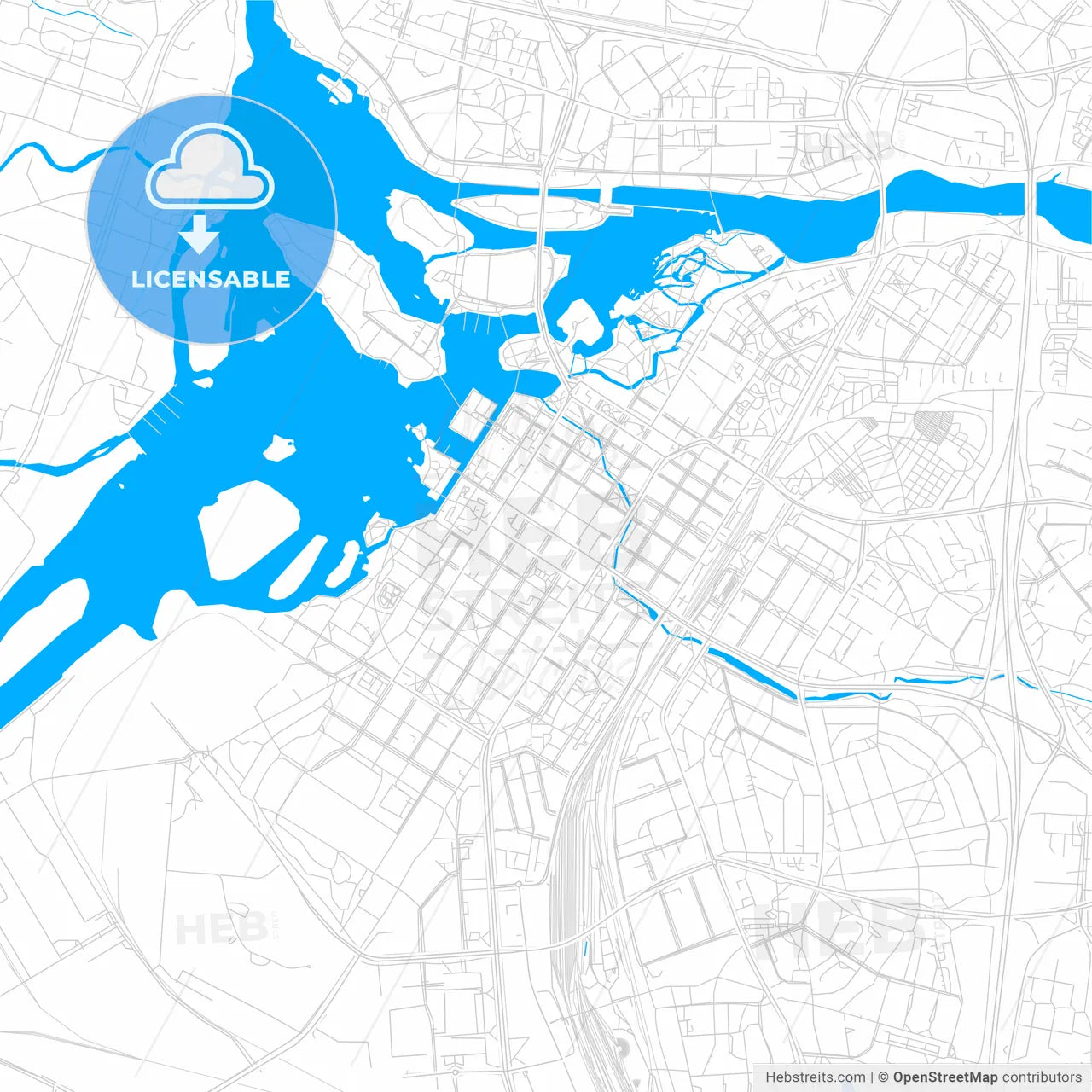 Oulu, Finland bright two-toned vector map