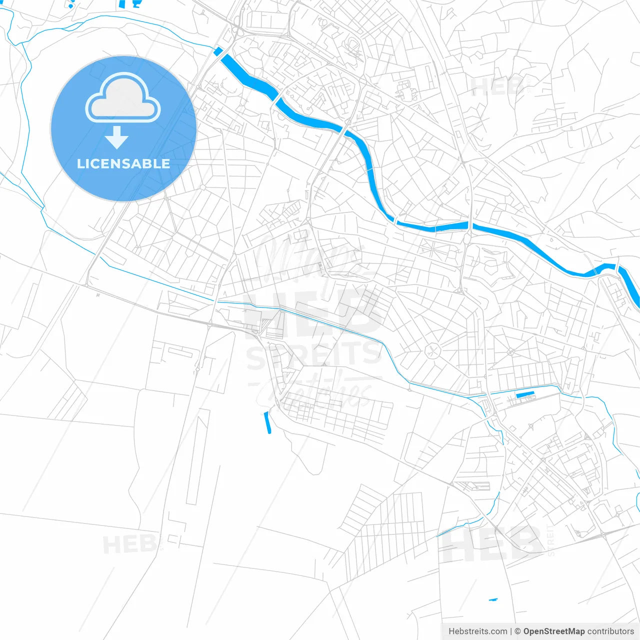 Oradea, Romania bright two-toned vector map