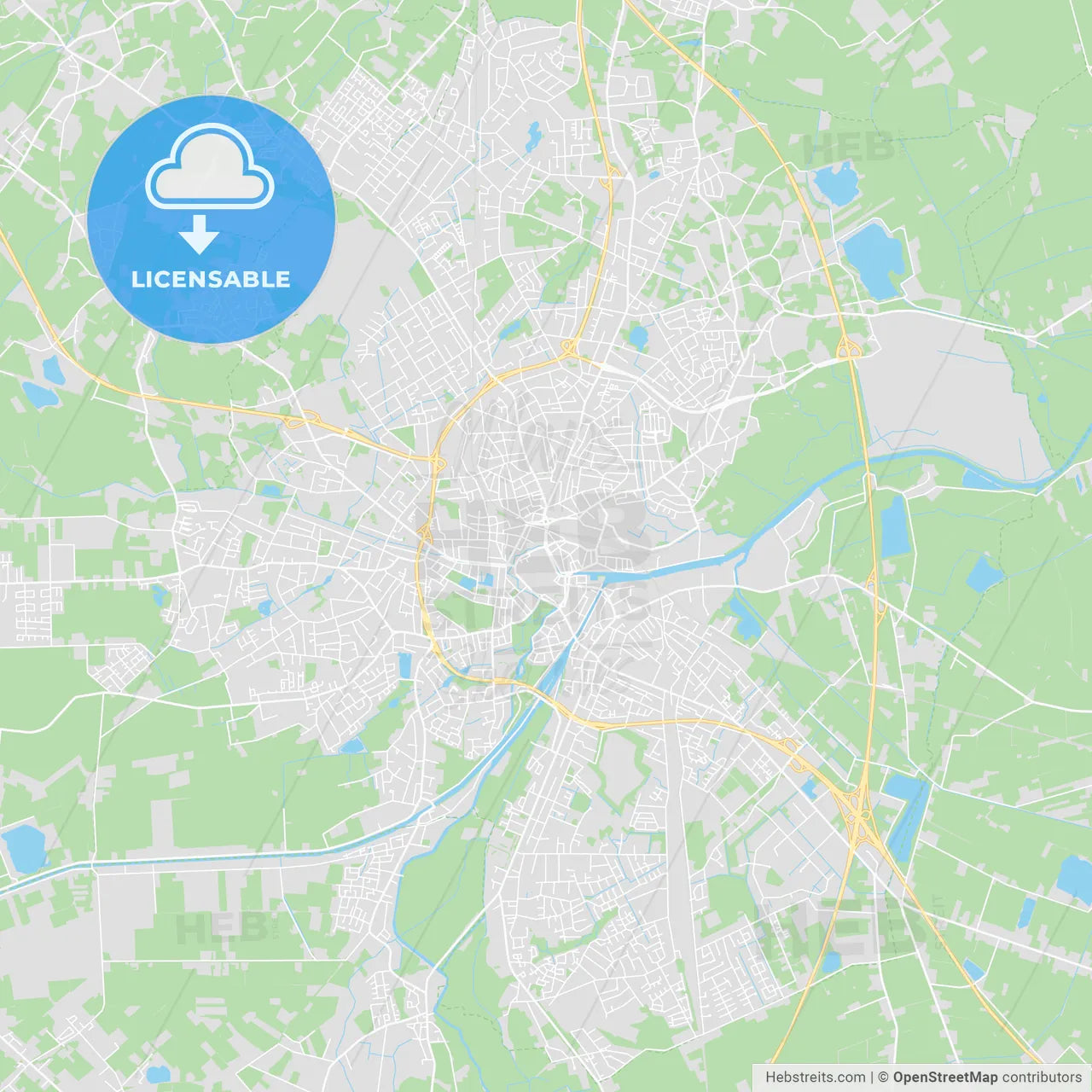 Oldenburg, Germany printable street map