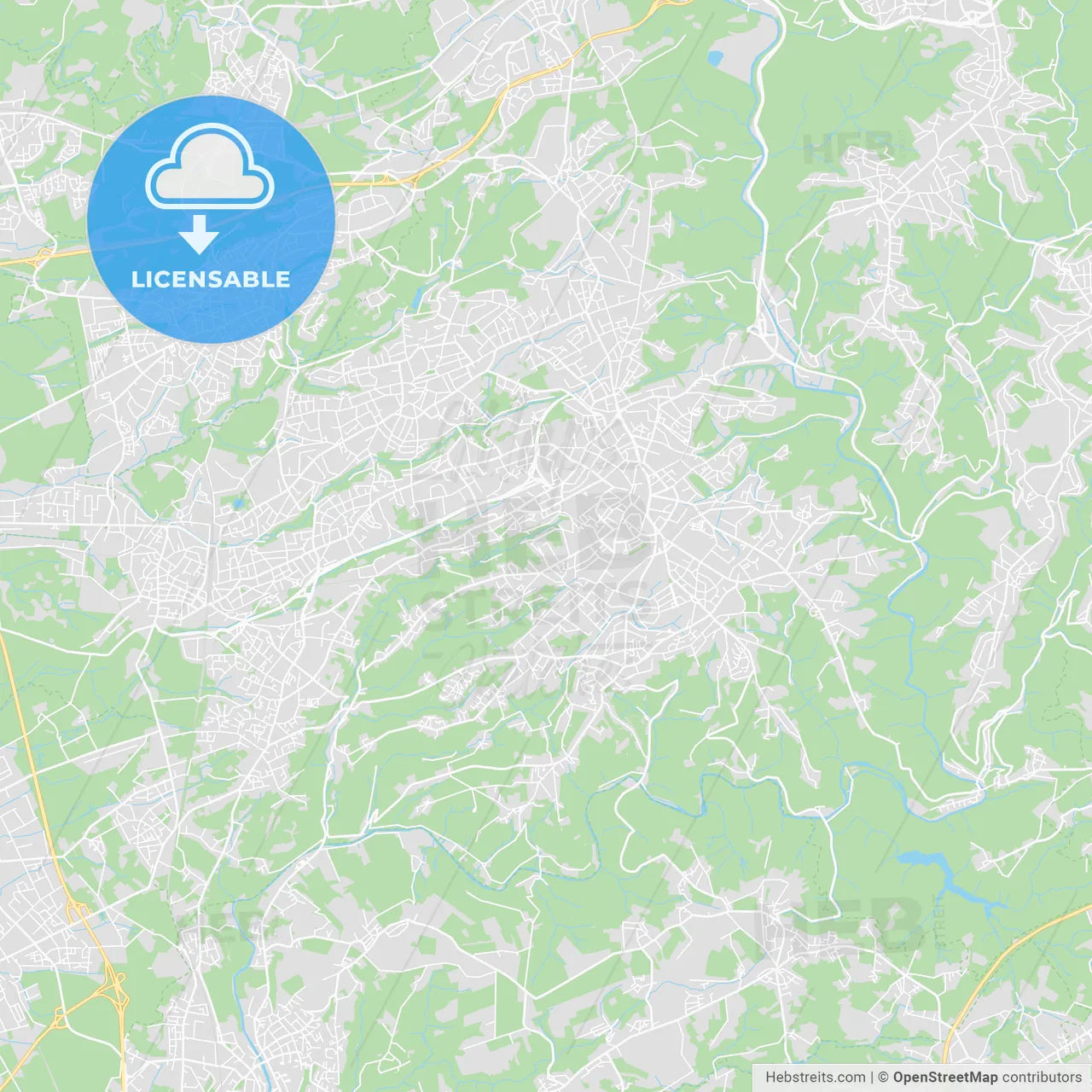 Solingen, Germany printable street map
