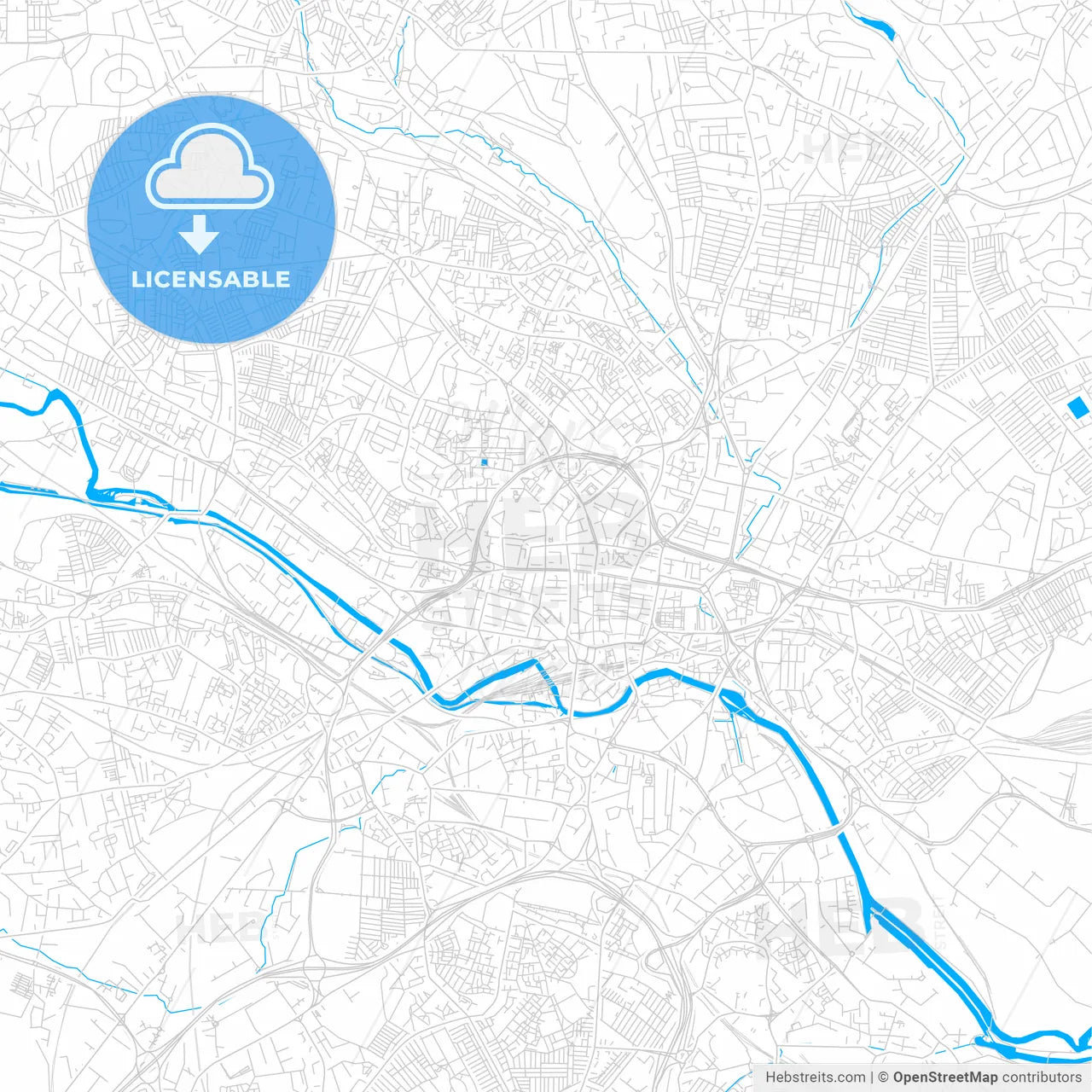 Leeds, England bright two-toned vector map