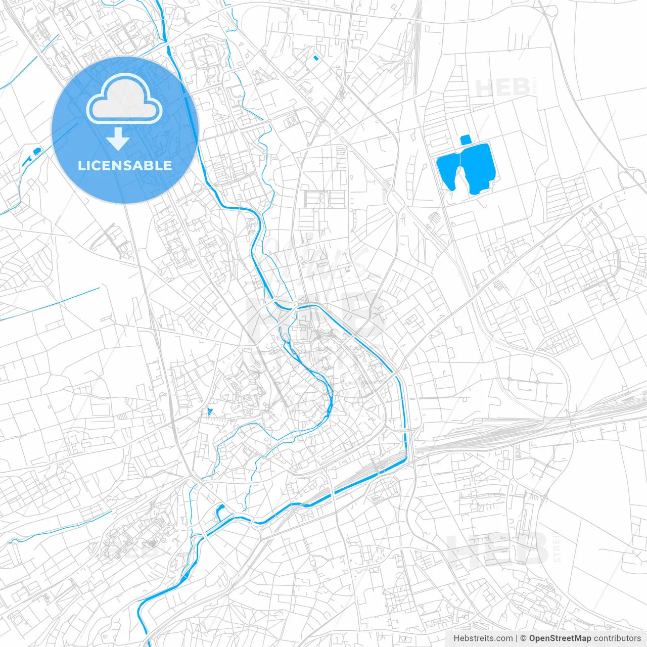 Erfurt, Germany bright two-toned vector map