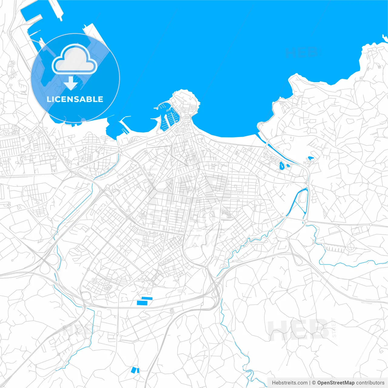 Gijón, Spain bright two-toned vector map