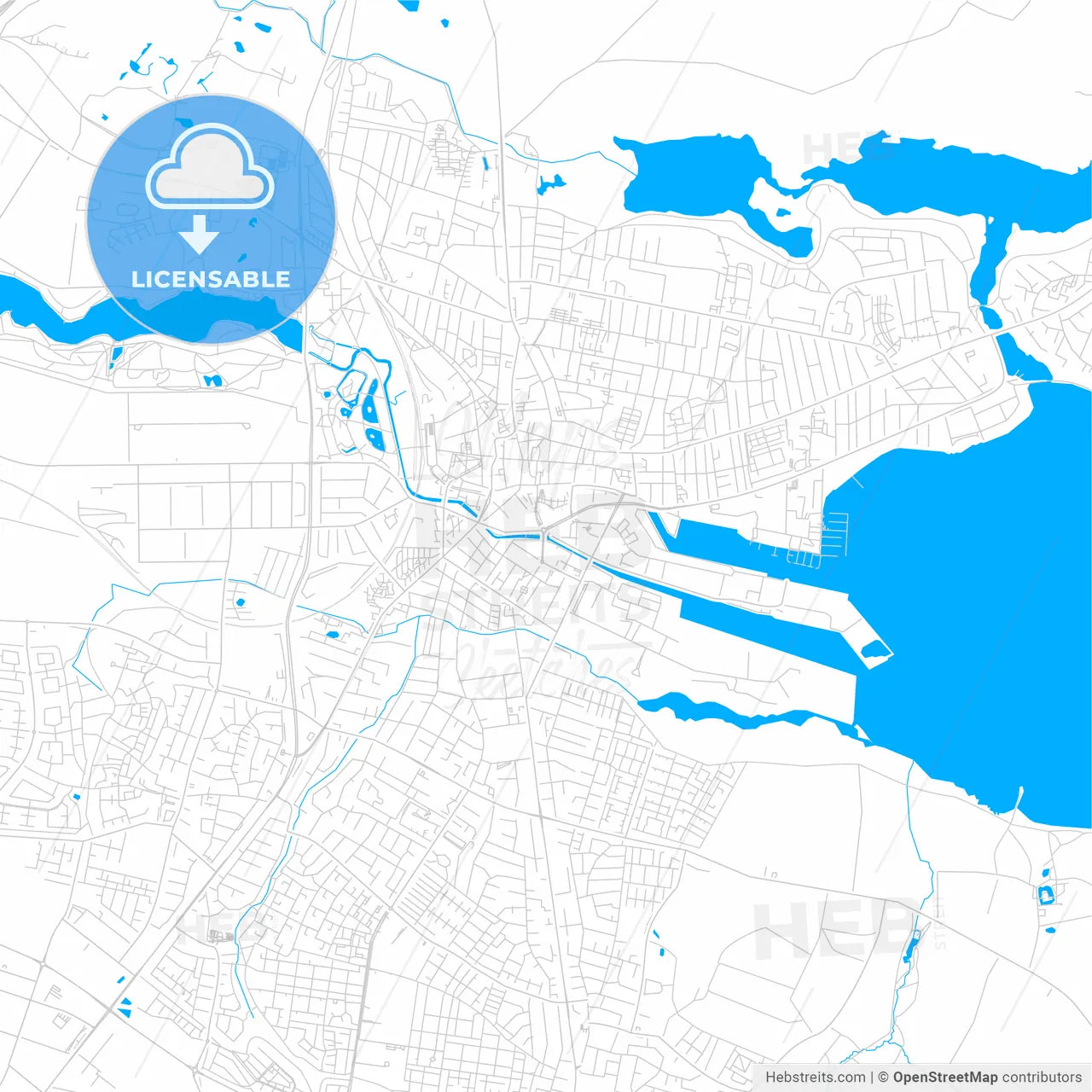 Horsens, Denmark bright two-toned vector map