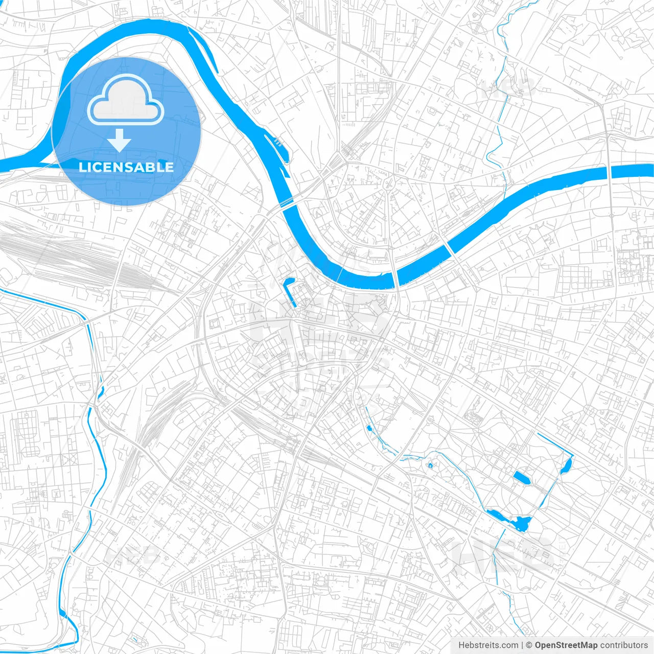 Dresden, Germany bright two-toned vector map