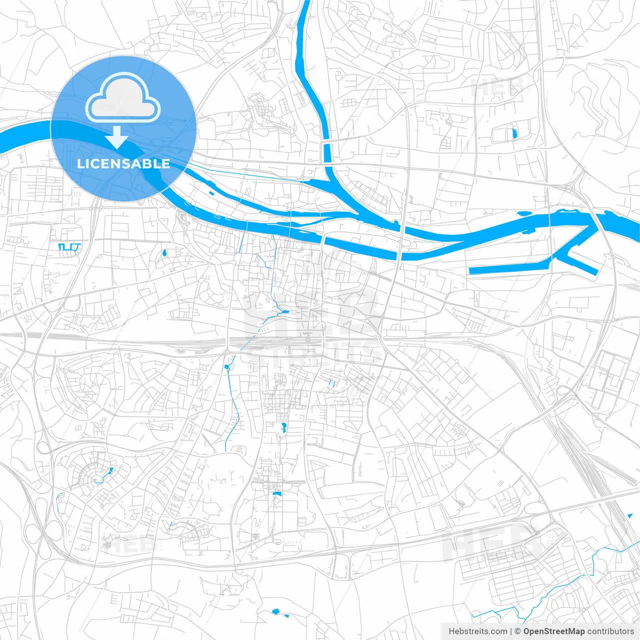 Regensburg, Germany bright two-toned vector map