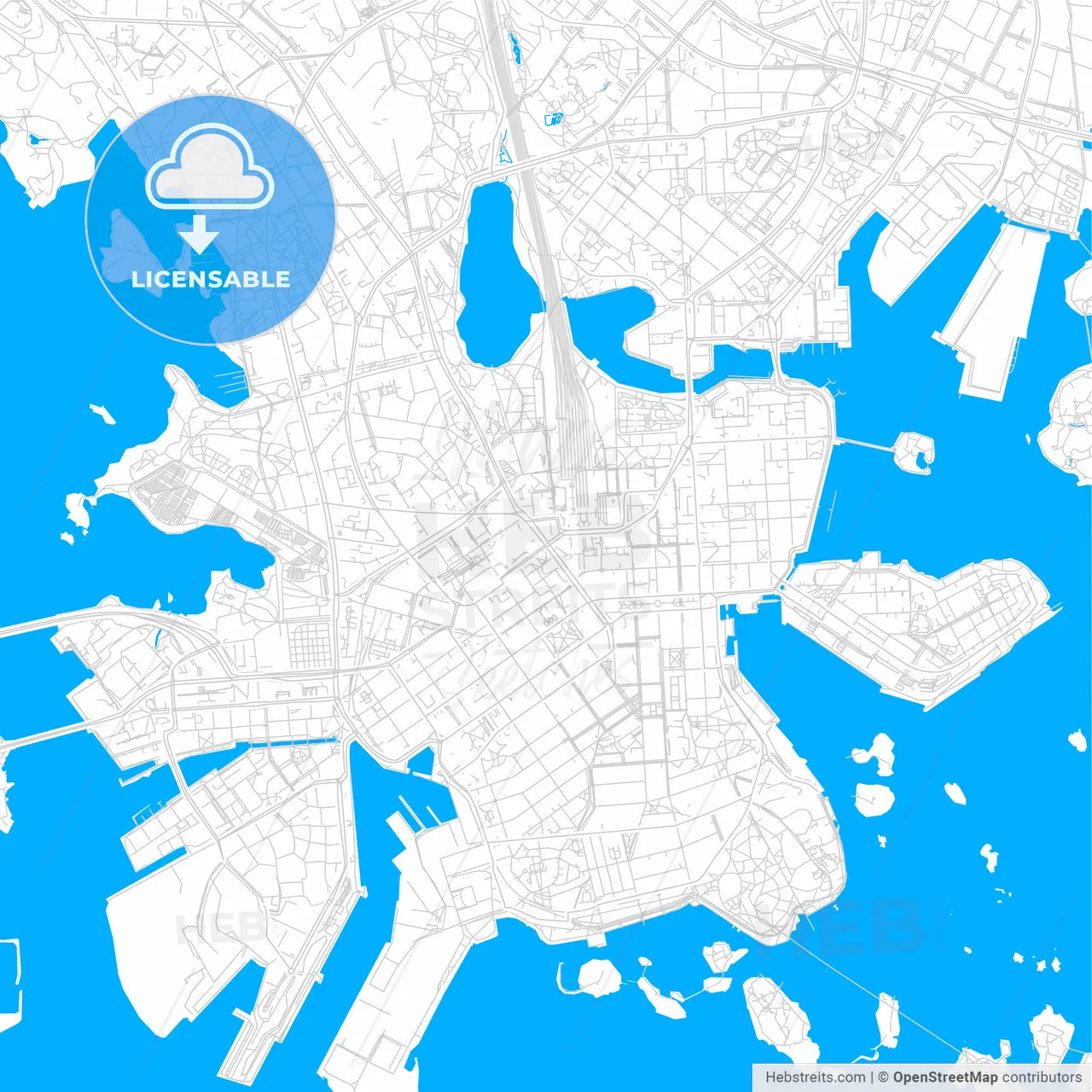 Helsinki, Finland bright two-toned vector map