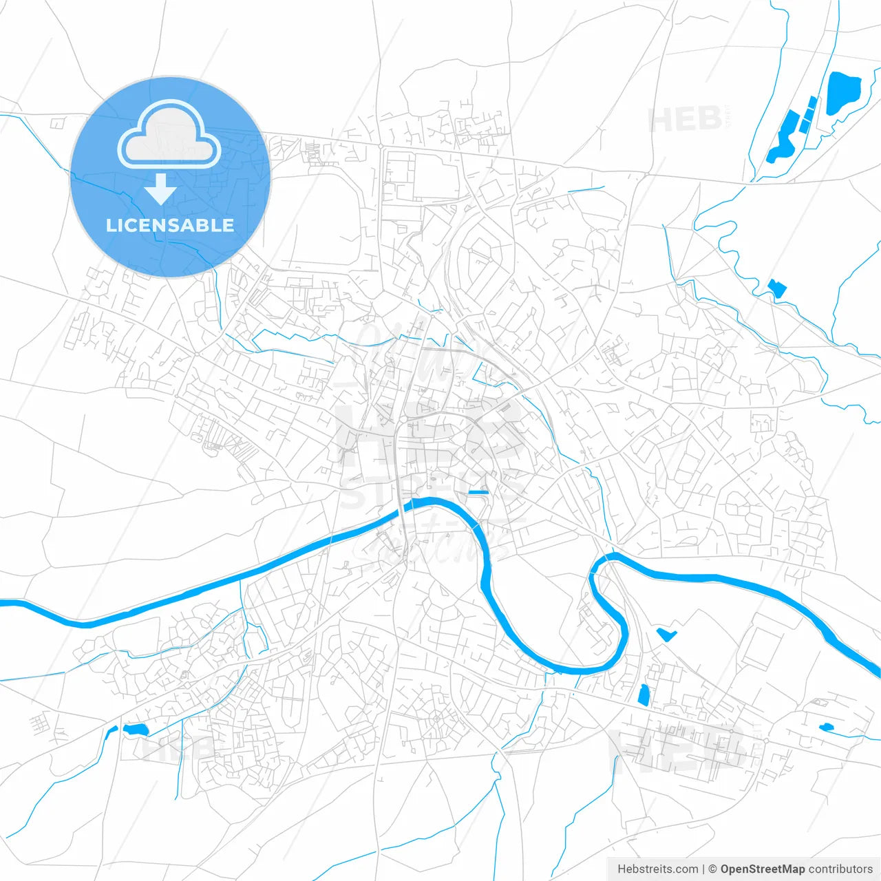 Hereford, England bright two-toned vector map