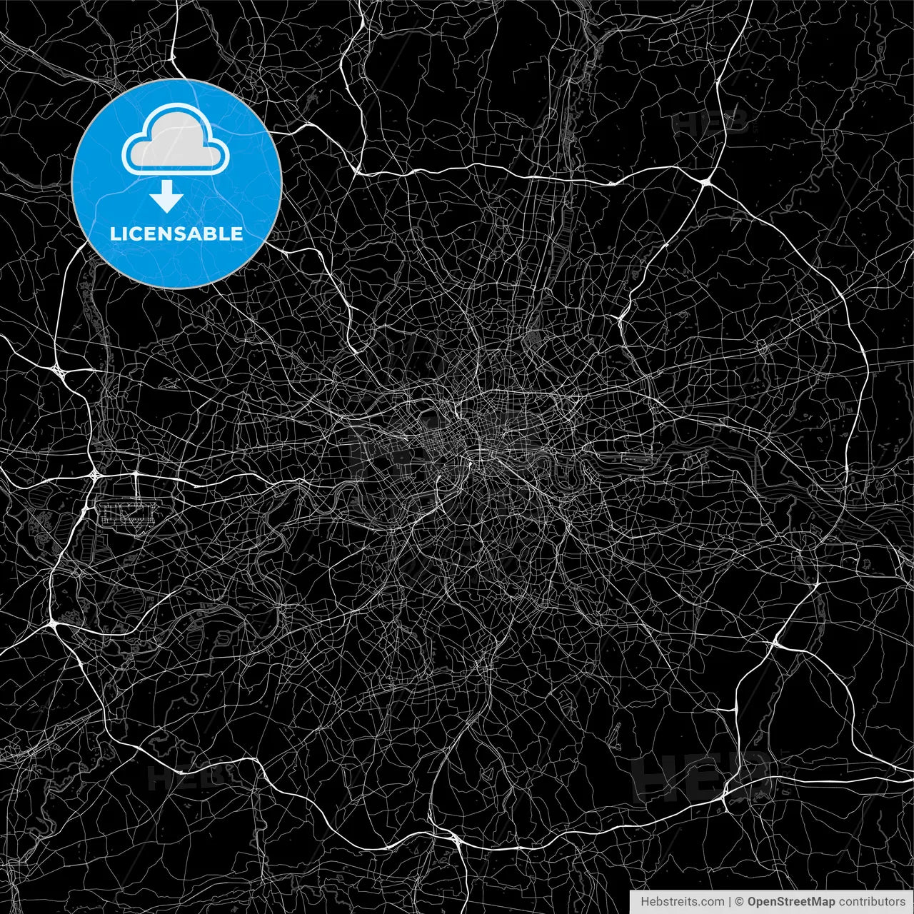 Dark area map of London, United Kingdom