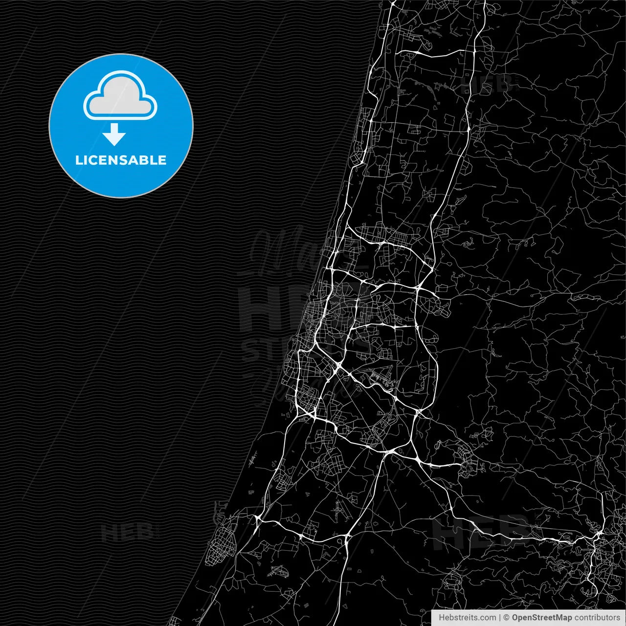 Dark area map of Tel Aviv, Israel