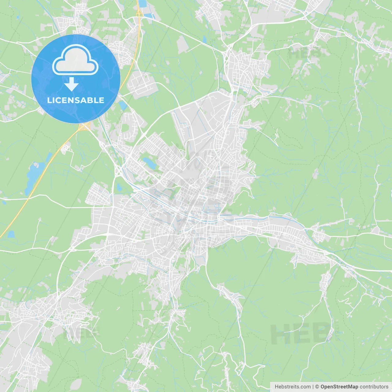 Freiburg, Germany printable street map