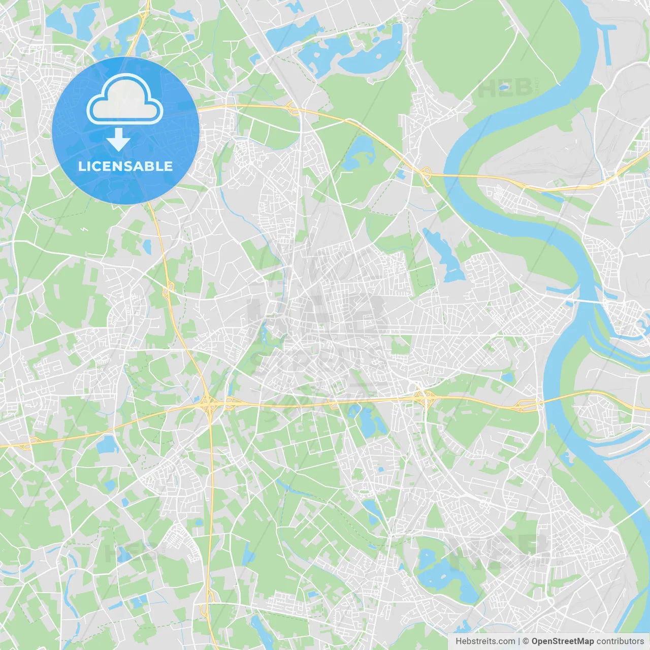 Moers, Germany printable street map