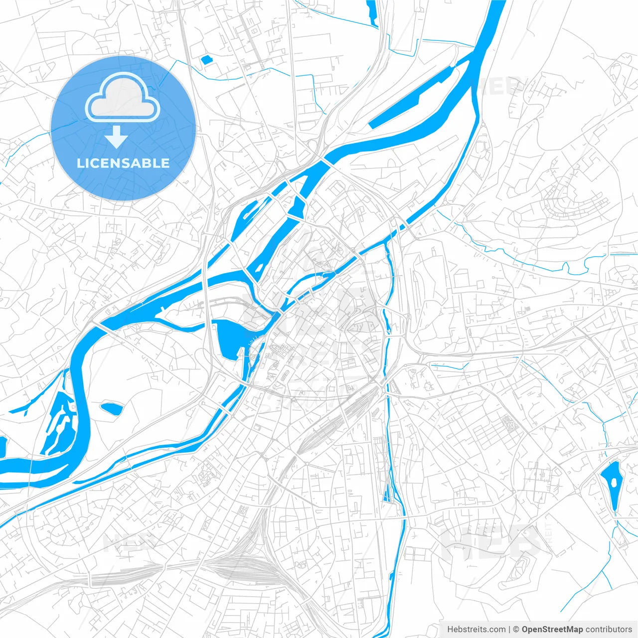 Metz, France bright two-toned vector map