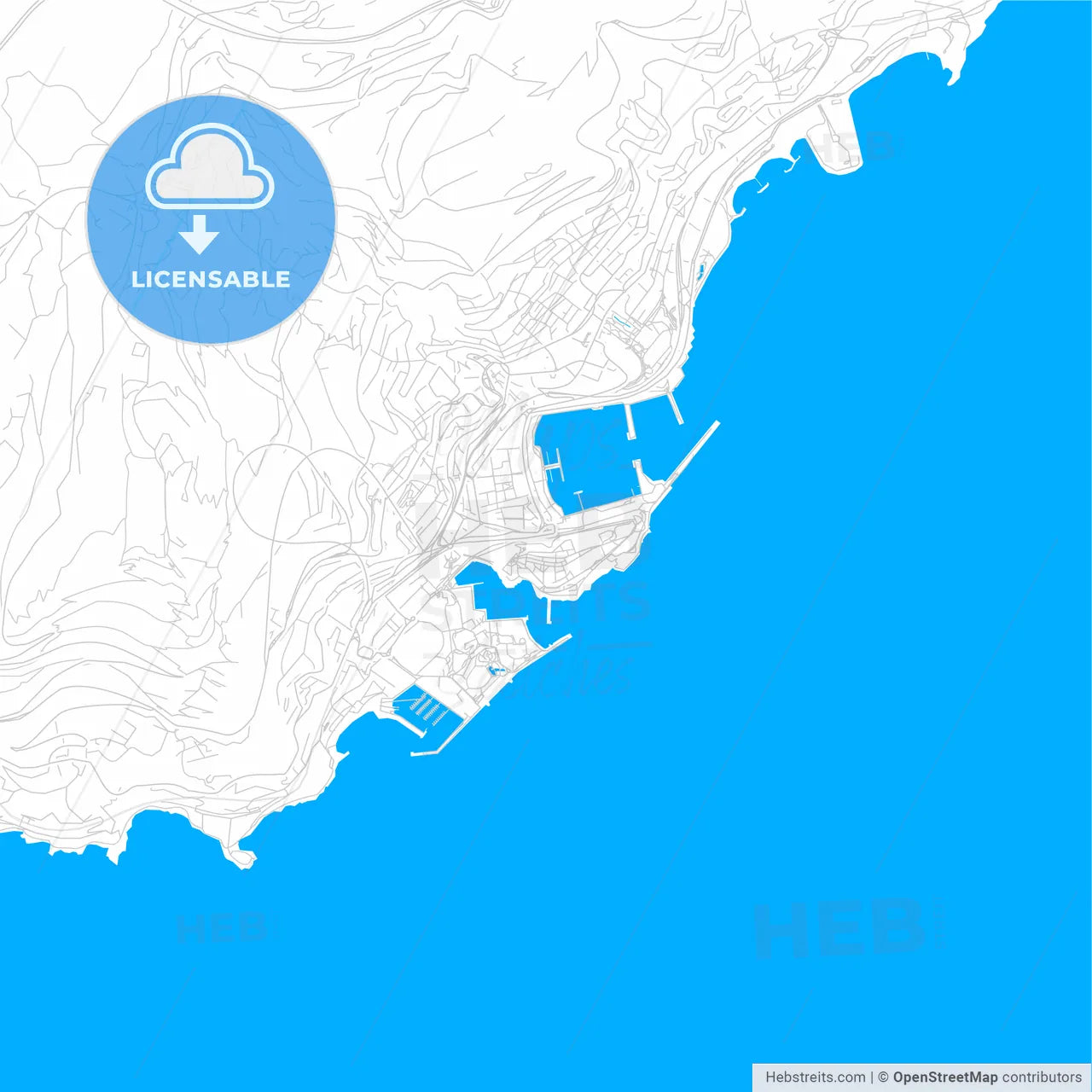 Monaco-Ville, Monaco bright two-toned vector map