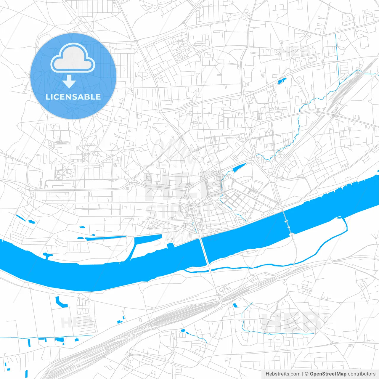 Toruń, Poland bright two-toned vector map