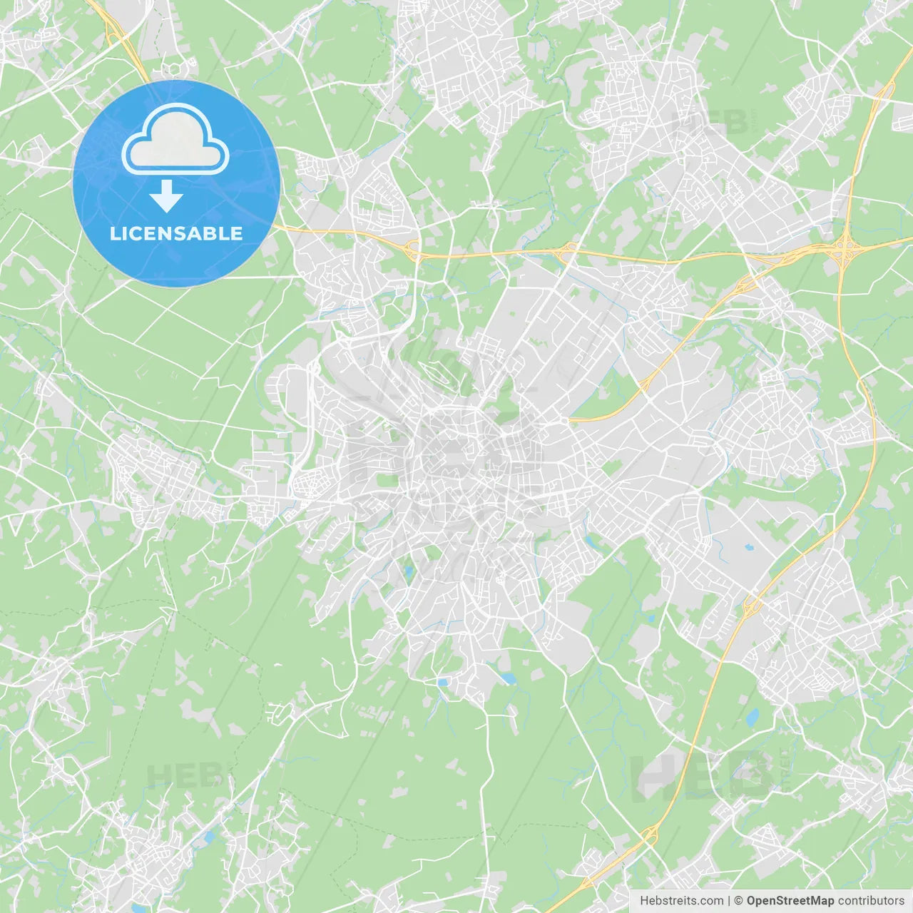 Aachen, Germany printable street map