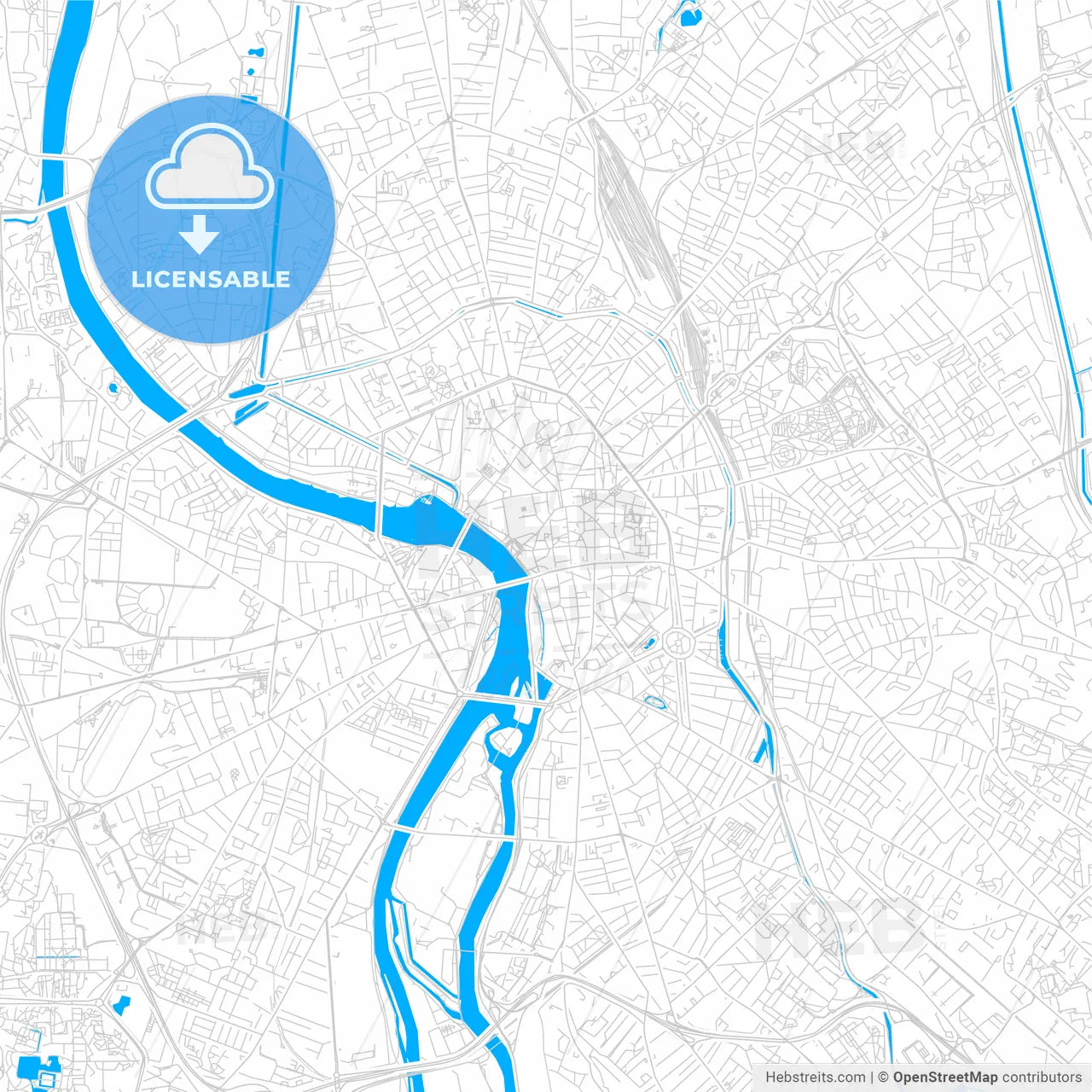 Toulouse, France bright two-toned vector map