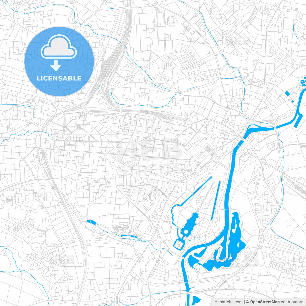 Kassel, Germany bright two-toned vector map