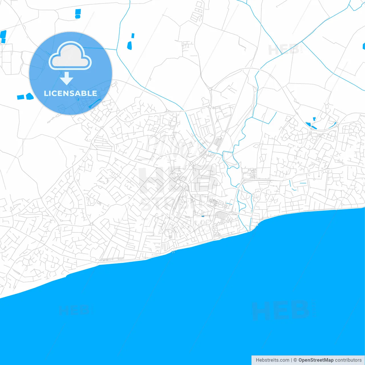 Bognor Regis, England bright two-toned vector map