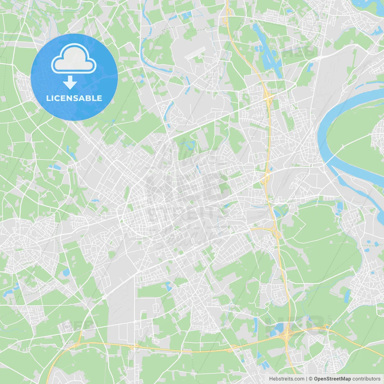 Krefeld, Germany printable street map