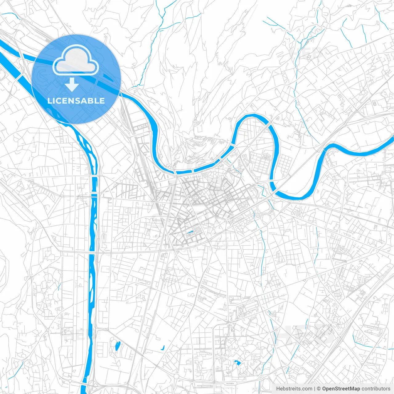 Grenoble, France bright two-toned vector map