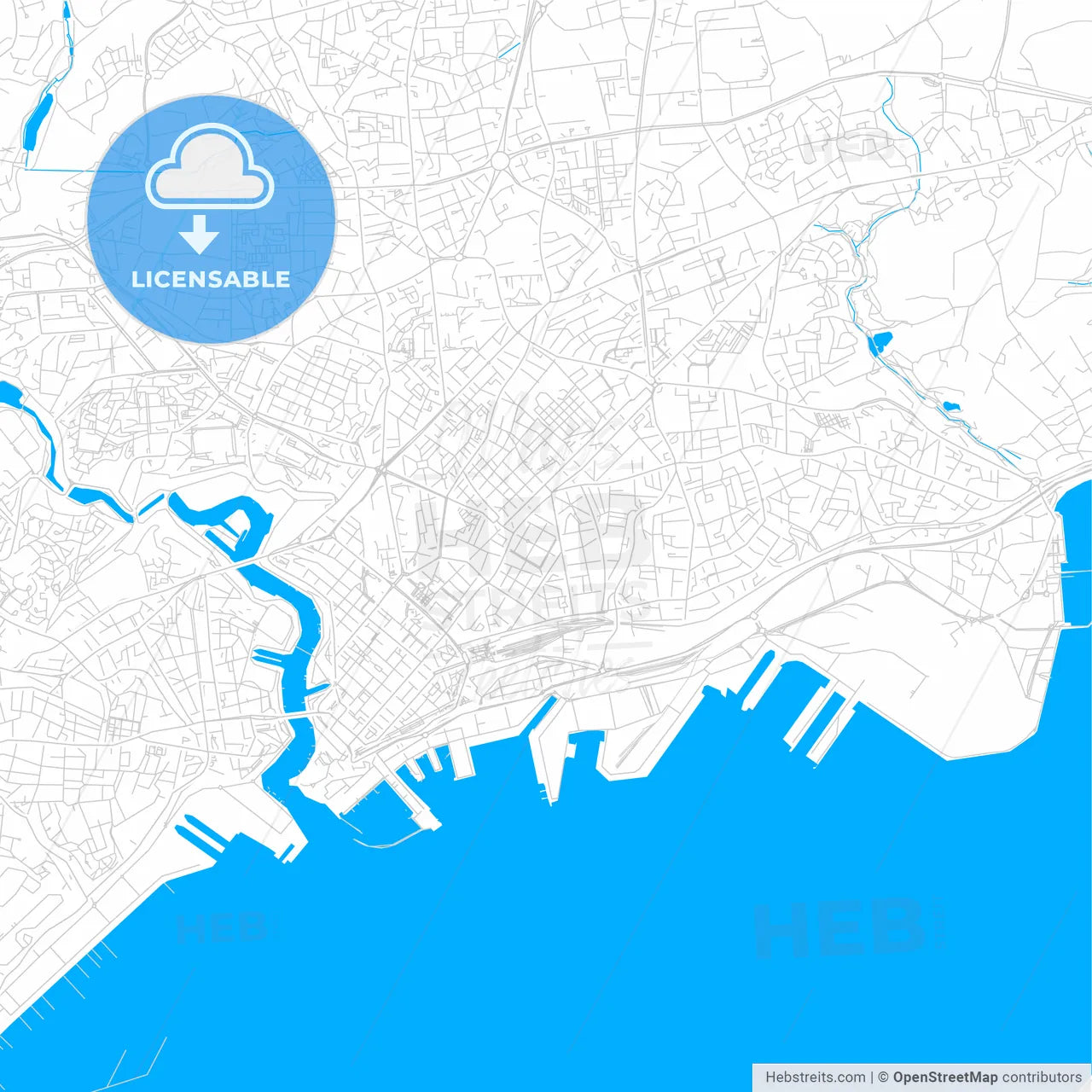 Brest, France bright two-toned vector map