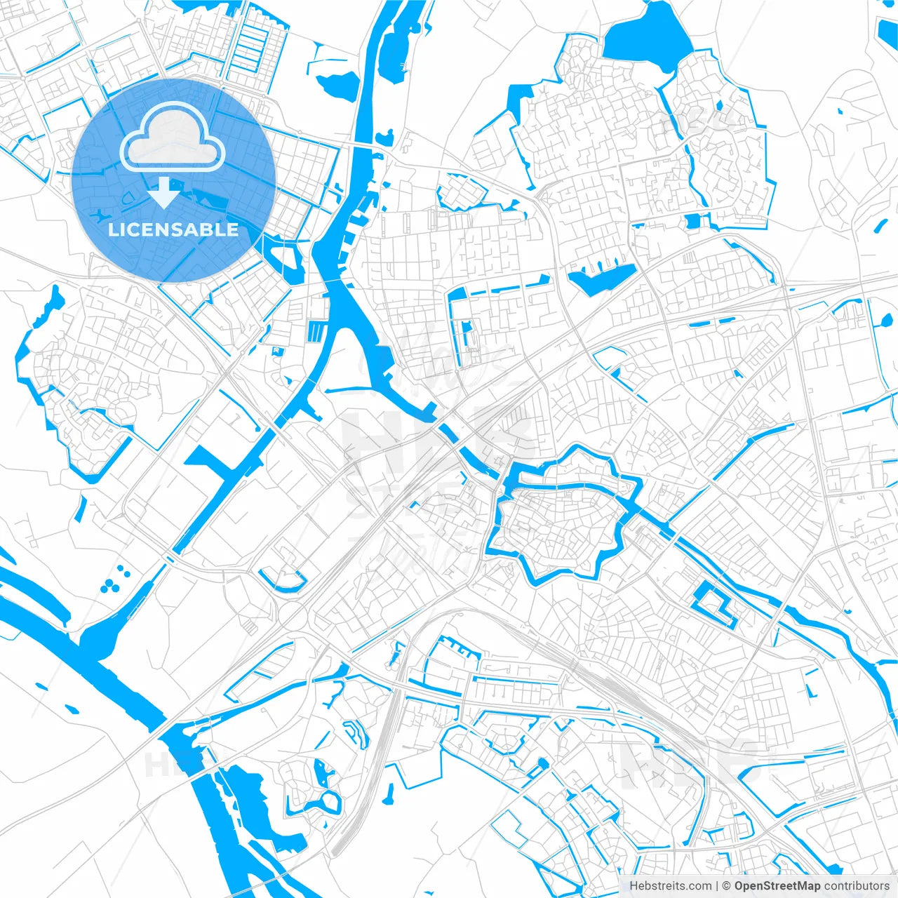 Zwolle, Netherlands bright two-toned vector map
