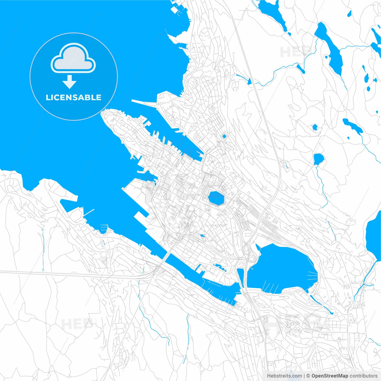 Bergen, Norway bright two-toned vector map