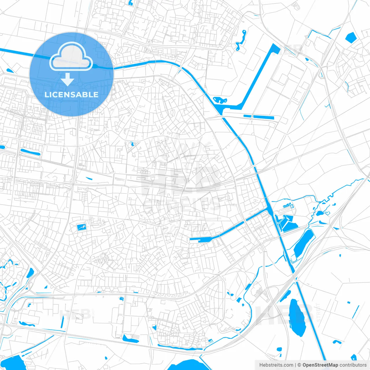 Tilburg, Netherlands bright two-toned vector map