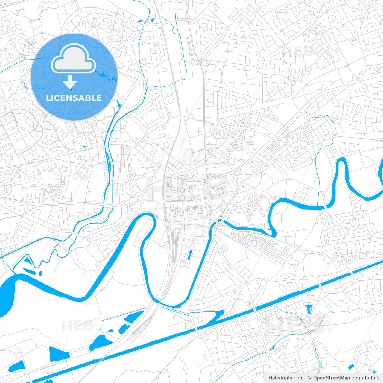 Warrington, England bright two-toned vector map